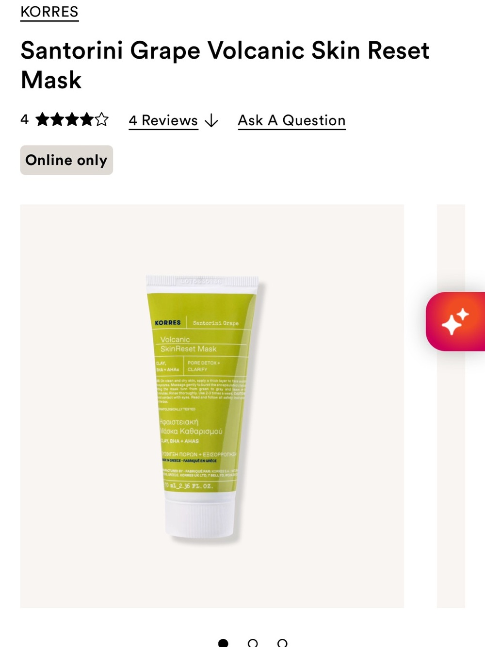 Korres Santorini Grape Volcanic Skin Reset Mask — Green